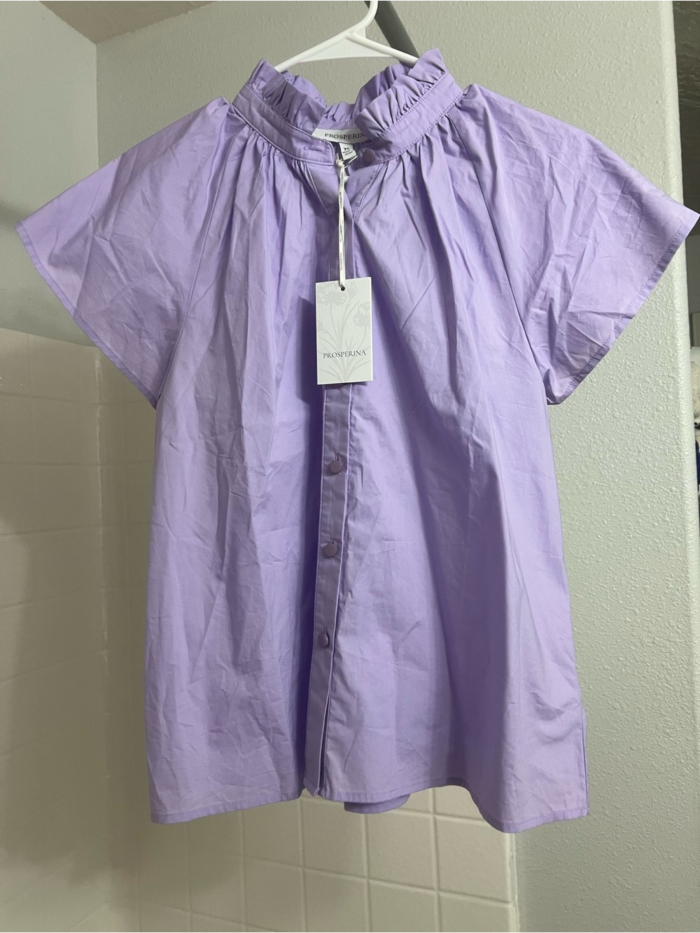 Lavender Ruffle Collar Button-Front Blouse